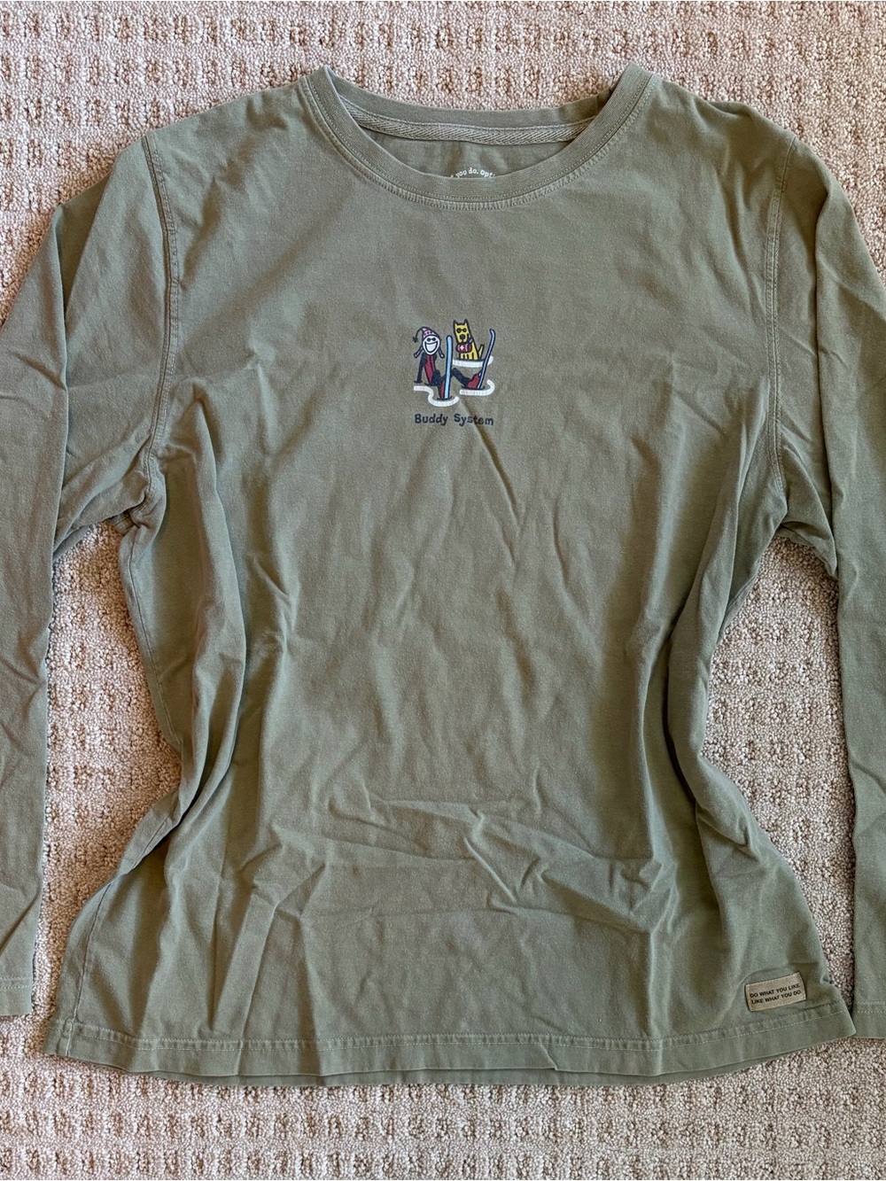 Life Is Good Olive Green Long Sleeve Tee with Buddy Graphic